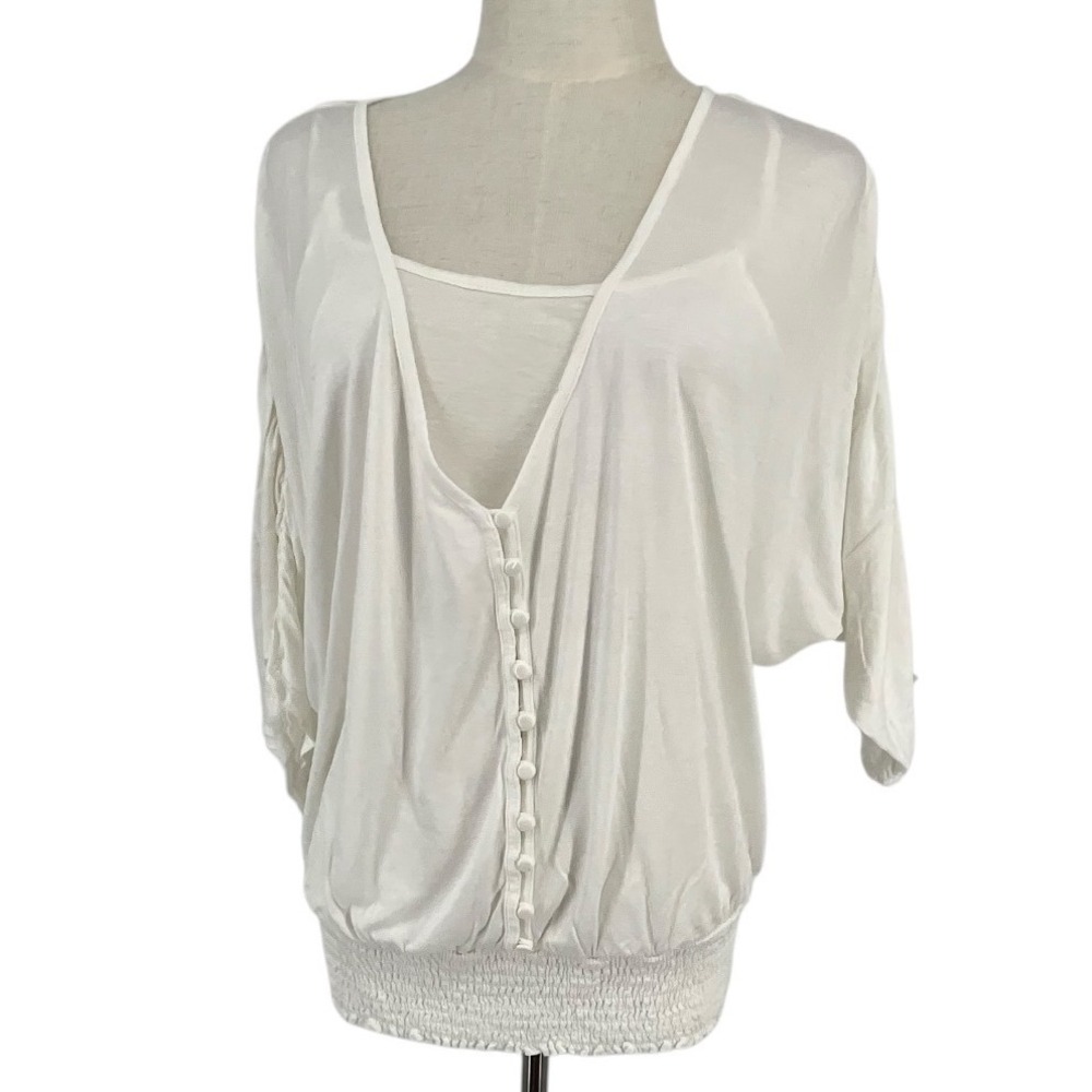 White House Black Market Womens White Dolman Sleeve Blouse Top Sz M Tank Ruched
